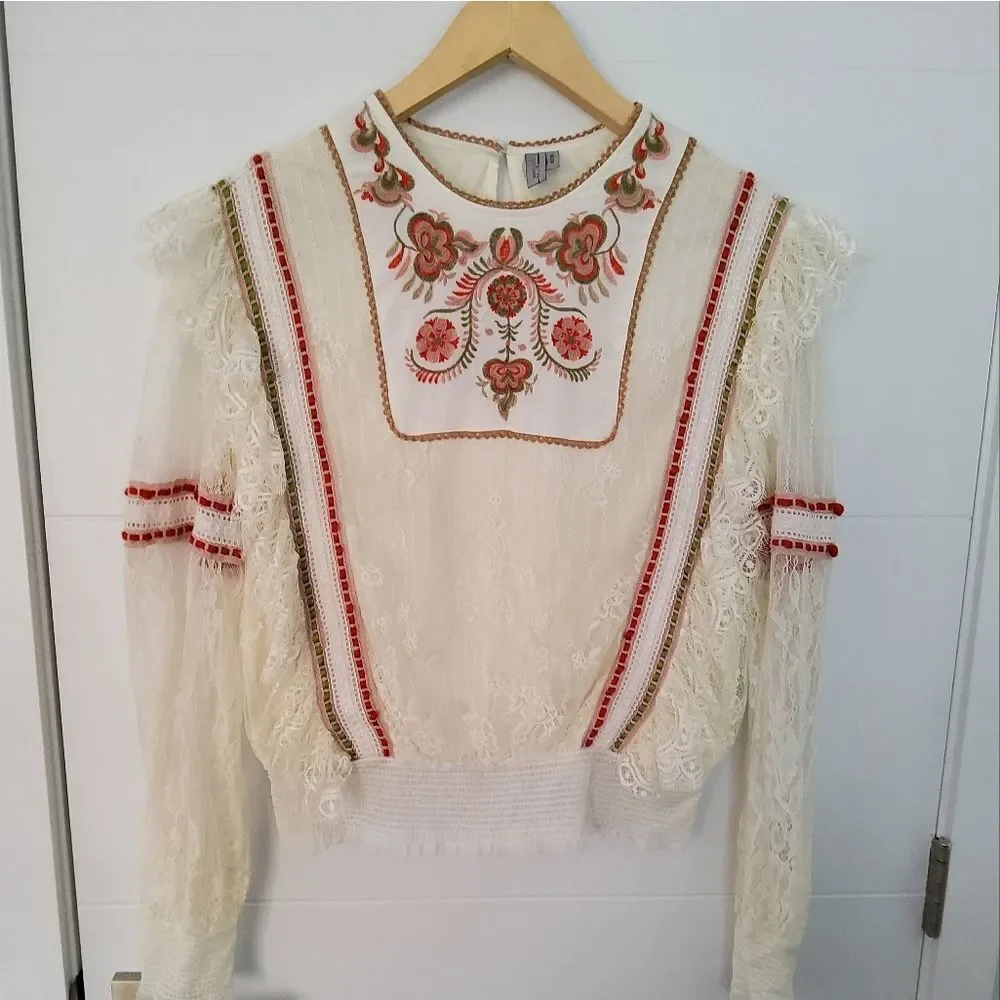 Anthropologie Bl^nk London Tali Lace Top Blouse Size M